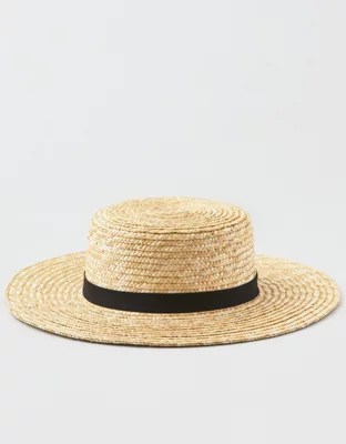 AEO Wide Brim Straw Boater Hat, Natural American Eagle Outfitters