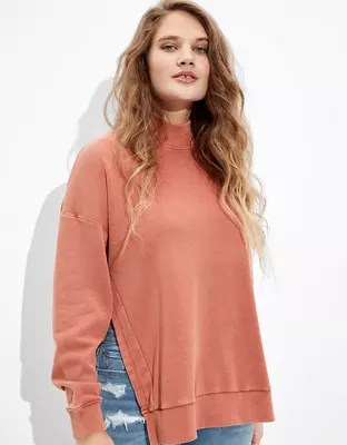 AE Fleece Side Slit Mock Neck Sweatshirt