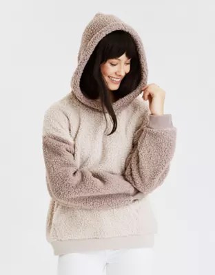 AE Fuzzy Sherpa Color Block Oversized Hoodie