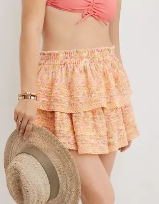 Aerie Rock 'n' Ruffle Printed Mini Skirt