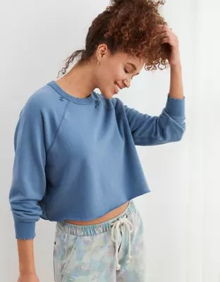 Aerie Sunday Soft Distressed Crew Sweatshirt