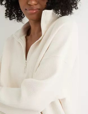 Aerie Good Vibes Corded Oversized Quarter Zip Sweatshirt