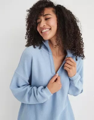 Aerie Good Vibes Corded Oversized Quarter Zip Sweatshirt
