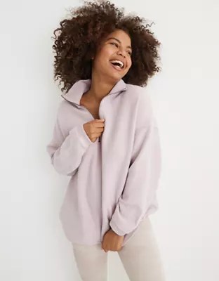 Aerie Good Vibes Corded Oversized Quarter Zip Sweatshirt