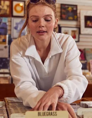 Aerie FleeceOfMind Cropped Polo Sweatshirt