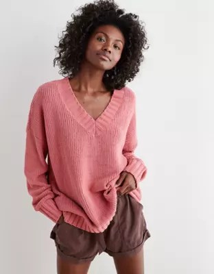 Aerie Chenille VNeck Oversized Sweater