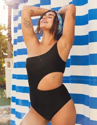 Aerie Cutout One Shoulder One Piece Swimsuit