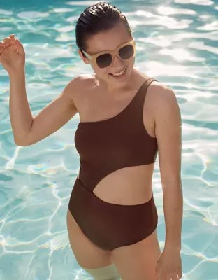 Aerie Cutout One Shoulder One Piece Swimsuit