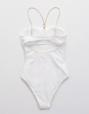 Aerie Jacquard Keyhole Bandeau One Piece Swimsuit