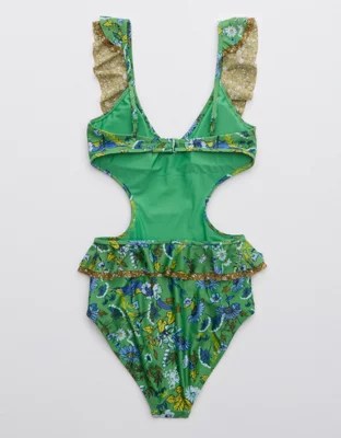 Aerie Ruffle Cut Out One Piece Swimsuit