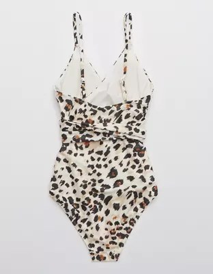 Aerie Leopard Wrap One Piece Swimsuit