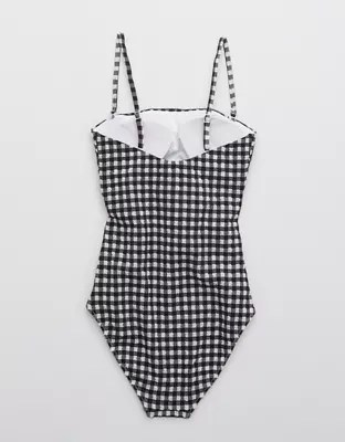Aerie Gingham Wrap Bandeau One Piece Swimsuit