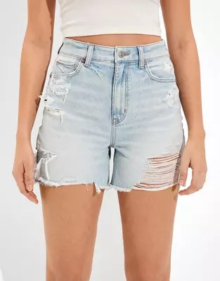 AE Ripped Denim Baggy Mom Shorts