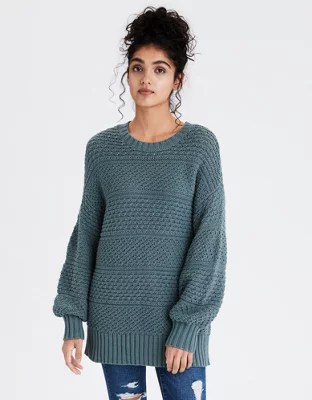 AE Mixed Texture Crew Neck Oversized Sweater