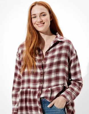 AE Oversized Flannel Babydoll Shirt