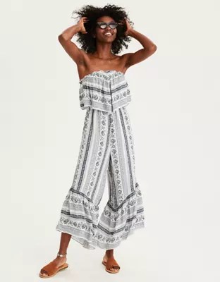 AE Overlay Tube Top Jumpsuit, Blue American Eagle Outfitters