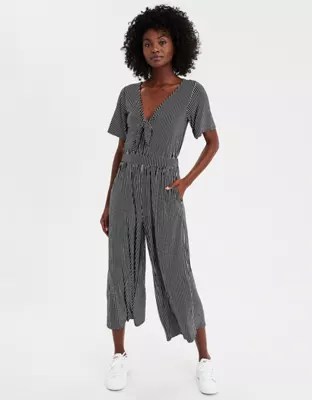 AE Tie Front Jumpsuit, Black American Eagle Outfitters