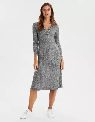 AE Knit Long Sleeve Henley Neck Dress