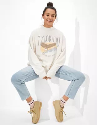 AE Oversized Fleece Graphic Mock Neck Sweatshirt
