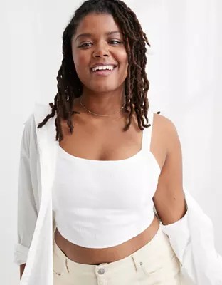 Aerie Cropped Woven Corset Tank Top