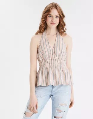 AE Halter Smocked Babydoll Top