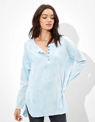 AE Oversized Long Sleeve Henley TShirt