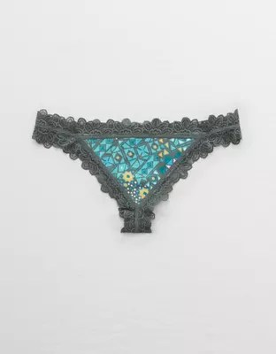 Aerie Lace Trim Cotton Thong Underwear