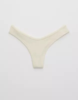 Aerie Ribbed Cotton High Cut Thong Underwear