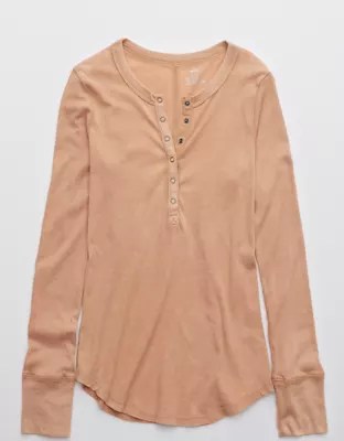 Aerie Ribbed Henley Long Sleeve TShirt