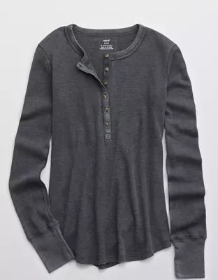 Aerie Waffle Henley Long Sleeve TShirt