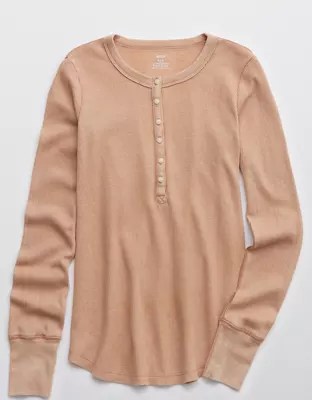 Aerie Waffle Henley Long Sleeve TShirt