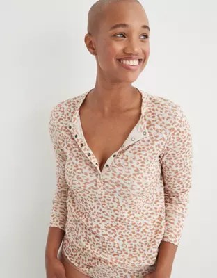 Aerie Ribbed Henley Long Sleeve TShirt