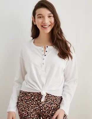 Aerie Long Sleeve Knotted Henley TShirt