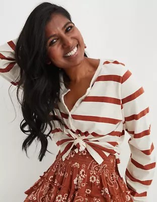 Aerie Long Sleeve Cropped Henley TShirt