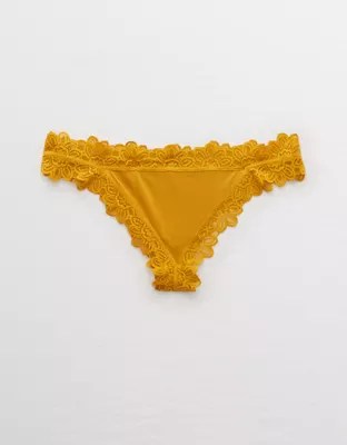 Aerie Lace Trim Shine Thong Underwear