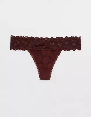 Aerie Snow Angel Lace Shine Thong Underwear