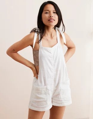 Aerie Shoulder Tie Overall Shorts