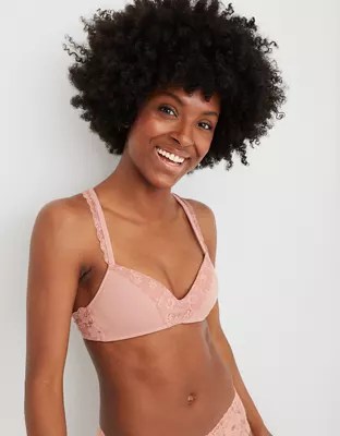 Aerie Real Happy Wireless Push Up Retro Lace Bra