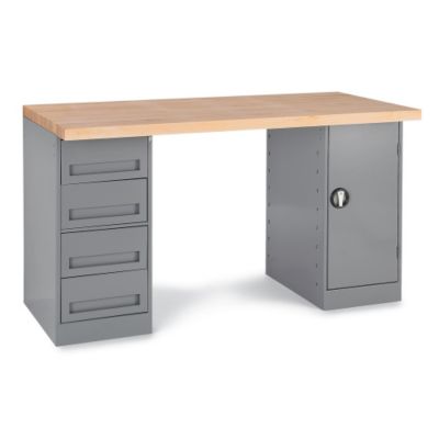 Tennsco Pedestal Workbench One Pedestal, One 4drawer Pedestal 72×30″ Steel Top