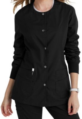 Landau For Women Prewashed Snap Front Scrub Jackets Black L