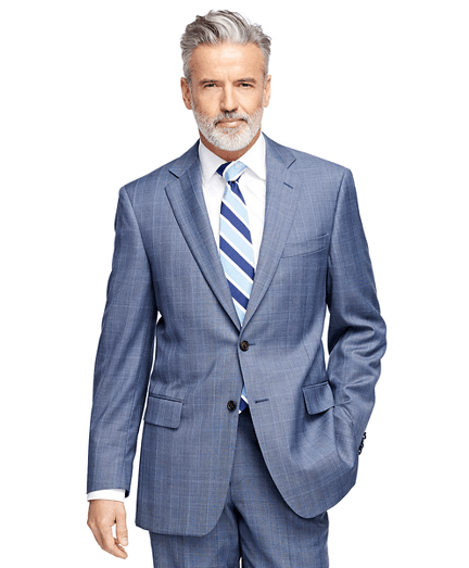Mens Blue Plaid Suit Dress Yy