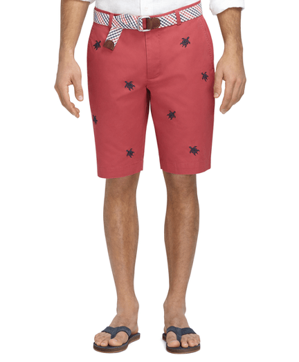 Men's 11 Inch Embroidered Turtle Bermuda Shorts