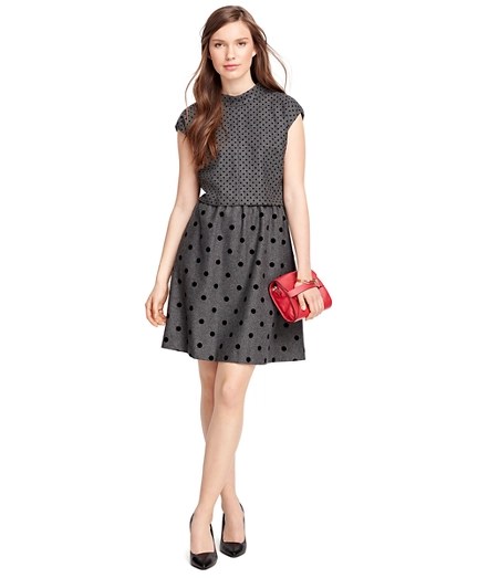 Women's Wool Blend Grey Polka Dot Dress Brooks Brothers