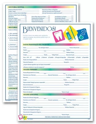 Spanish TwoSided Registration & History Form, Dental Icon Mint Delux