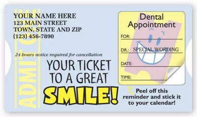 Dental Appointment Cards, Peel and Stick, Admit One Design Discount Office Supply