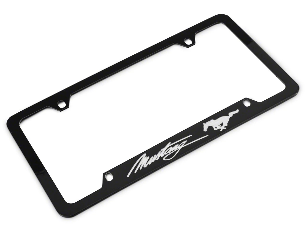 Ford License Plate Frame Silver Pony w/ Silver Mustang Script FOD6UF