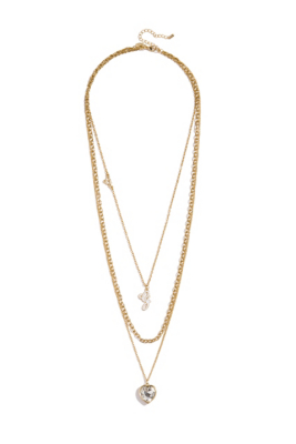 GUESS GoldTone Triple Chain Charm & Heart Necklace eBay