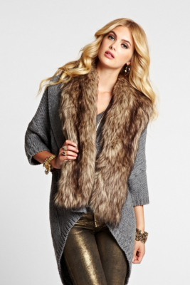 ThreeQuarterSleeve FauxFur Cocoon Cardigan