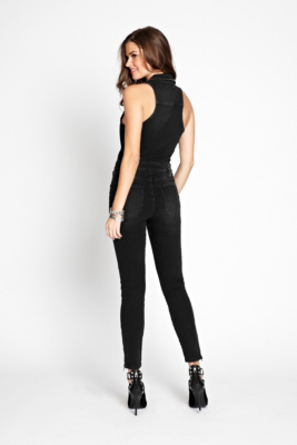 Cara Denim Jumpsuit in Black Distressed Wash