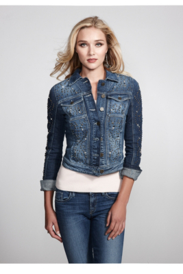 Brittney Embellished Denim Jacket GUESS.ca